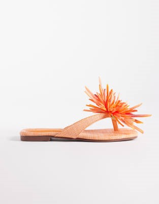 South Beach flip flops with flower detail in orange | ASOS