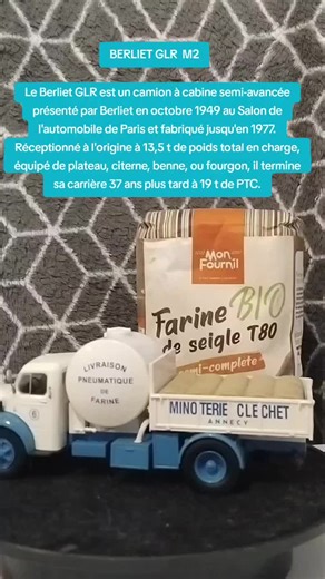 BERLIET GLR M2, Le Berliet GLR est un camion à cabine semi-avancée présenté par Berliet en octobre 1949 au Salon de l'automobile de Paris et fabriqué jusqu'en 1977. Réceptionné à l'origine à 13,5 t de poids total en charge, équipé de plateau, citerne, benne, ou fourgon, il termine sa carrière 37 ans plus tard à 19 t de PTC. à l'echelle 1/43. #diecast #berliet #truck #livraison