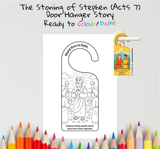 Stoning of Stephen Kids Bible Craft Door Hanger | Acts 7 Coloring Craft | Christian Printable | Bible Activity for Kids - Etsy