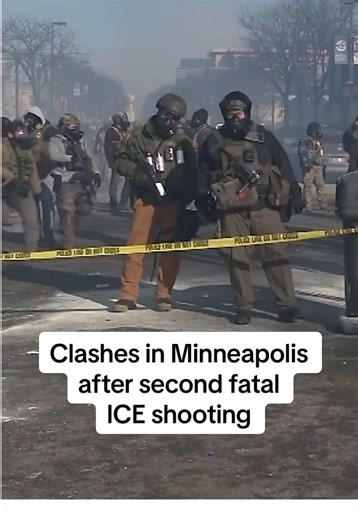 Federal immigration agents fired tear gas at protestors after a 37-year-old man was shot and killed by ICE agents in Minneapolis on January 24, local and federal officials said. The shooting came one day after thousands of people took to the frigid streets to protest the presence of the 3,000 federal agents who were ordered to Minnesota by President Trump. #protest #teargas #minneapolis #ice #shooting