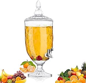 Bokon 1.3 Gallon Drink Dispensers for Parties with Stand Glass Crystal Collection Beverage Dispenser with Leak Proof Spigot Wide Mouth Drinks Server Juice Jug for Wedding Bar Party Liquid Tea