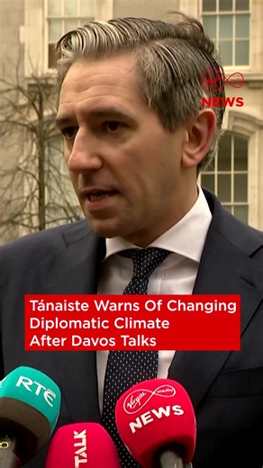 Tánaiste Simon Harris has cautioned that the global diplomatic climate is rapidly evolving following two days of discussions at Davos. Speaking about recent developments, including Greenland and the temporary easing of a US tariffs threat, Harris said that old international norms are being tested and it would be unwise to assume such crises won’t arise again. #VMNews | Virgin Media News