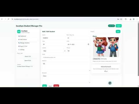 Student Data Entry + Dashboard + XLSX Export (images embedded) - Excellyes #excel