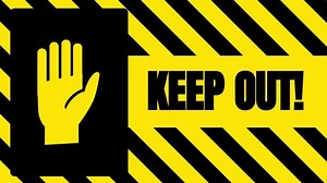 Download A bold hazard sign featuring a raised hand icon and 'KEEP OUT' message, clearly signaling restricted entry with caution stripes around for free