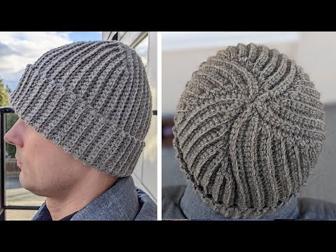 Flat Crochet Ribbed Hat for Men