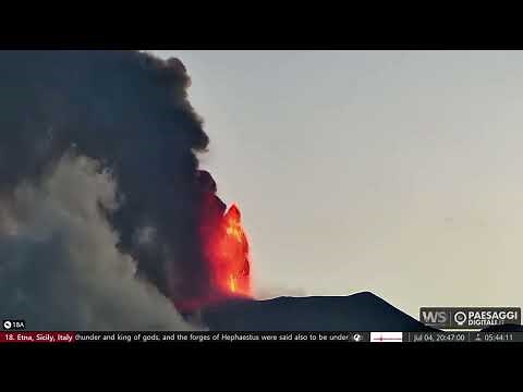 July 4, 2024: Huge Strombolian eruption begins from Etna volcano, Voragine crater at the summit
