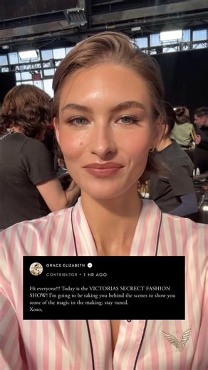 311K views · 349 reactions | The @victoriassecret fashion show (and it’s iconic pink and white robe) is back! Ahead of tonight’s show, Grace Elizabeth (@lovegrace_e) is giving us a behind-the-scenes look at what her show day looks like on the official Vogue app. Head to the link in our bio to follow along. | Vogue | Facebook
