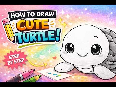 HOW TO DRAW A CUTE TURTLE 🐢 | EASY STEP-BY-STEP DRAWING FOR KIDS