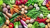 Panoramic food background with assortment of fresh organic vegetables