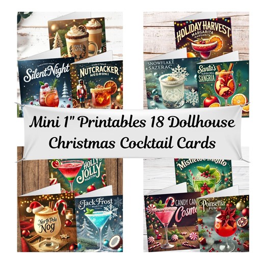 Mini 1 Inch Printable Dollhouse Cards: 18 Christmas Cocktail Designs, Holiday Bar Decor, PDF File - Etsy