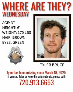 WHERE ARE THEY? - WEDNESDAY: TYLER BRUCE Denver, can you help us find Tyler Bruce? Tyle was reported missing out of Denver on March 19, 2025. He may be driving a a white 2014 Ford F-150 bearing Colorado license number CREQ55. Tyler's loved ones are worried and just want to know that he is safe. If you see Tyler or know his whereabouts, please call 720-913-6653 or 720-913-7867. #missingperson | Denver Police Department