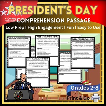 President’s Day Nonfiction Reading Comprehension|Grades 2–8|20 Engaging Passages
