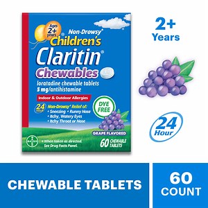 Claritin Allergy Medicine for Kids, Loratadine Antihistamine Grape Chewable Tablets, 60 Ct - Walmart.com