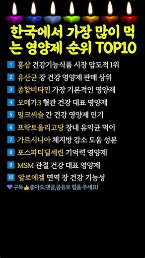 「한국인이 가장 많이 먹는 영양제 순위 TOP10」