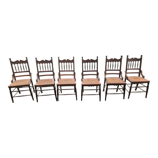 Antique T-back Dining Chairs With Pressed Cane Seats - Set of 6 - Late 19th Century Turned Oak Dining Set, Historic Accent Chairs, Designer - Etsy