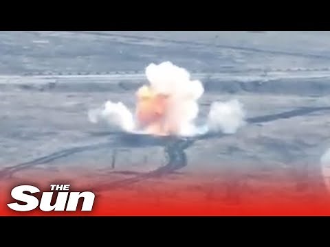 Russian tank explodes after being struck by Ukrainian javelin missile