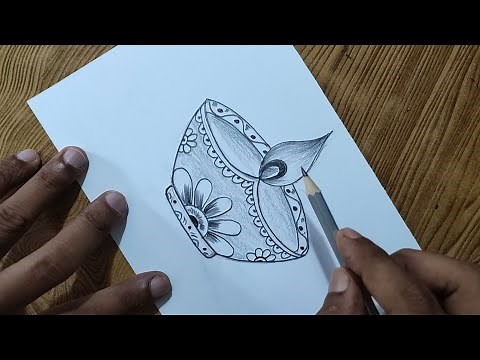 Very easy diya drawing/ Easy way to draw diya step by step with pencil/Diwali special drawing