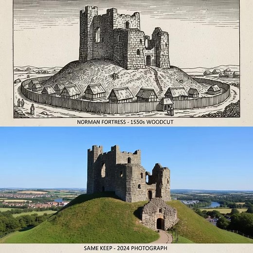 21K views · 138 reactions | A testament to Norman power, this mighty castle keep has stood for centuries, witnessing battles and countless stories. Its impressive form endures, a powerful symbol of medieval might. ️ #CastleKeep #NormanCastle #MedievalHistory #ThenAndNow #HistoricLandmark | Memoryglitz | Facebook