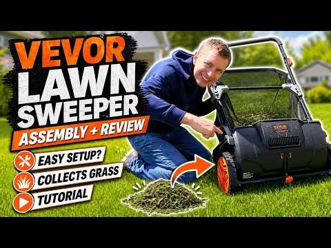 🍂 VEVOR Lawn Sweeper Assembly, Tutorial and Review for Easy Yard Cleanup 🍂