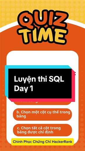 Câu SQL này dễ nhưng rất nhiều Tester mới trả lời sai 😳 👉 Bạn chọn A, B hay C? Đừng nhìn đáp án vội, thử trả lời trước nhé 👇 💬 Comment đáp án của bạn 👉 Follow để cùng nhau luyện SQL nhé #sqlquiz #testerfresher #sqlfortester #hackerRank #hanhtester