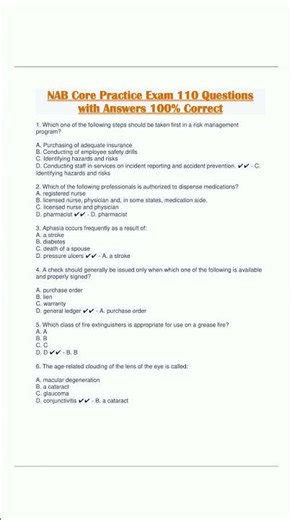NAB Core Practice Exam 110 Questions with Answers 100 Correct7
