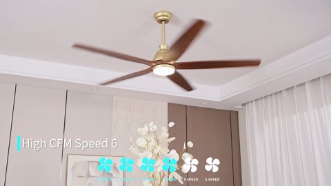 72 Inch Gold Wood Ceiling Fans with Lights and Remote, Indoor Outdoor for Patio Damp Rated, High CFM Quiet Energy Efficient DC Motor, 5 Brown Blades Brass for Large Living Room, Bedroom, Dimmable