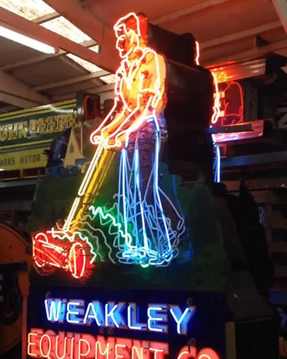 2.1K views · 1.4K reactions | THIS IS AMERICANA: Among the prize possessions of all vintage neon signs is this very layered very detailed, animated lawnmower sign originally from Memphis, TN. I first saw it by chance in 2014 in a private collection in West Memphis, AR. Currently this electrifying world class national treasure is in a private collection in Albuquerque, NM !!! #vintageneon | Charles Phoenix | Facebook