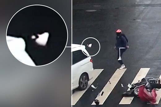 Scooter crash sends shoe flipping through the air