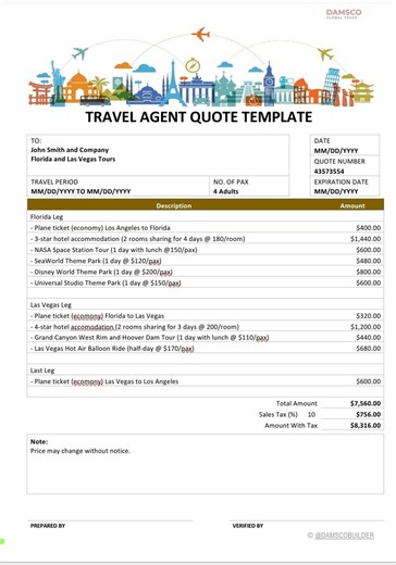 Travel Agent Invoice & Quote Template | Clean Travel Billing Form | Instant Download - Etsy