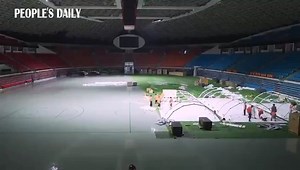 Timelapse video shows workers build the air-inflated mobile COVID-19 test lab, known as the "Falcon lab", in Guangzhou Gymnasium. The first Falcon lab has been put into use; the lab will be able to complete 120,000 COVID-19 nucleic acid tests per day. | People's Daily, China