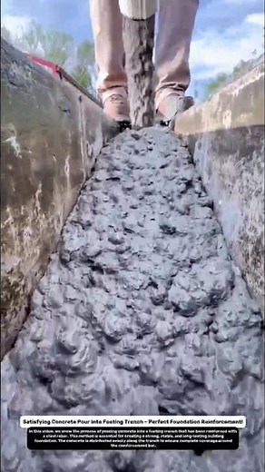 Satisfying Concrete Pour Into Footing Trench – Perfect Foundation Reinforcement!