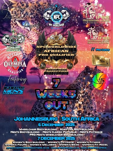 NPC Worldwide African on Instagram: "🔥 7 WEEKS OUT! 🔥 The countdown is ON to the BIGGEST Bodybuilding Championship on the African Continent 🌍 — the 2025 NPC Worldwide African Pro Qualifier & IFBB Pro Wheelchair Olympia Qualifier! 💪🏆 📍 Silverstar Casino, Johannesburg 🗓️ 6–7 December 2025 This is where Africa’s finest athletes gather to compete for IFBB Pro League status and the ultimate bragging rights as the African Champion of their class 👑 🌍 15 Countries Confirmed Thus Far: 🇿🇦 South
