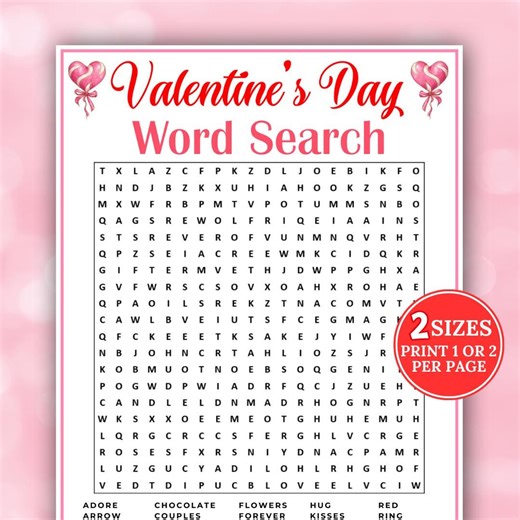 Valentine's Day Word Search, Valentine Party Game, Word Search Puzzle for Kids and Adults, Classroom Activity, Word Find,valentine Worksheet - Etsy
