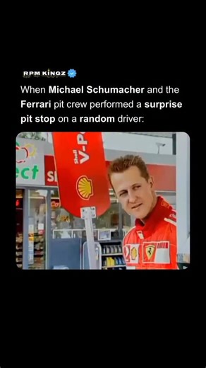 RPM KINGZ® on Instagram: "His friends will never believe him 😂 In a classic early 2000s Shell commercial, Michael Schumacher teamed up with his Ferrari pit crew to stage an unexpected moment at a regular petrol station. An unsuspecting driver pulled in to refuel and was suddenly surrounded by the full Ferrari crew as they sprang into action. The team performed a tongue in cheek pit stop, checking tyre pressures, wiping the windscreen, and mimicking a rapid fuel service, all while Schumacher wat