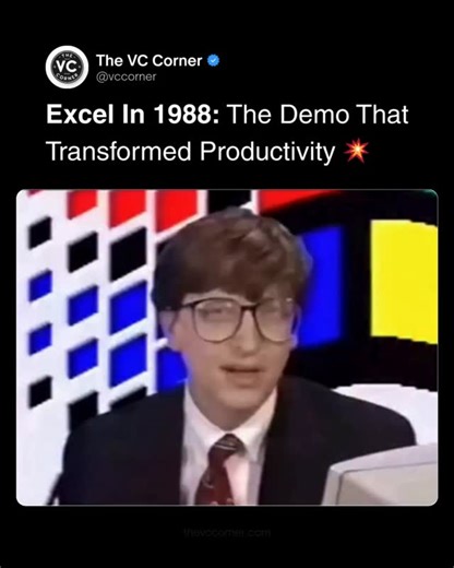 The VC Corner on Instagram: "1988: Bill Gates changed work forever with Excel 📊 Microsoft introduced Excel, making data handling simple and powerful. It transformed how people calculate, analyze, and visualize information everywhere."