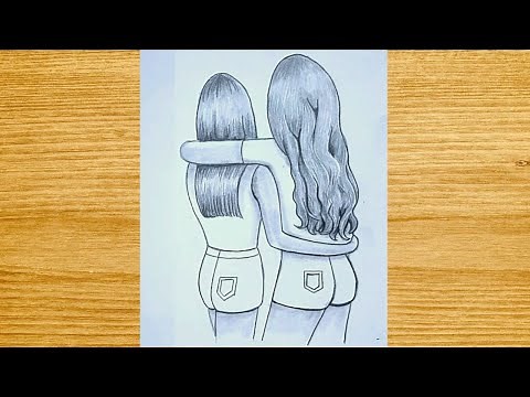 Best friends ❤ Pencil Sketch Tutorial | How To Draw Two Friends Hugging Each other