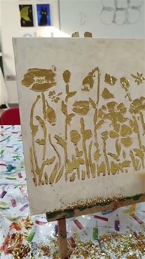 tableau floral 3D avec les feuilles d'or