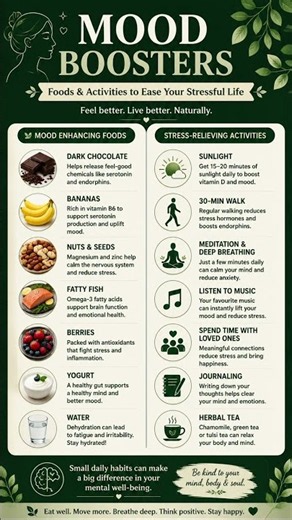 Feeling stressed or mentally exhausted? Mood Boosters | Best Foods & Daily Habits 🌿