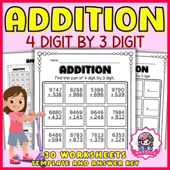 Engaging Third Grade 4 Digit by 3 digit Addition and Regrouping Worksheets