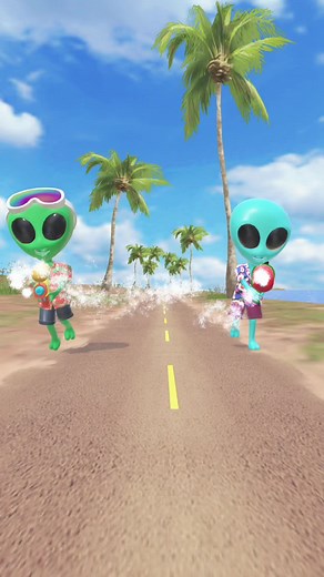 Animated Beach Adventure with Aliens and a Child