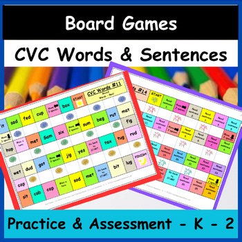 Board Games – CVC Words – Words & Sentences – Practice & Assessment - K - 2