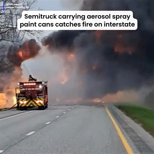 A semitruck carrying aerosol spray paint cans caught fire on an Indiana interstate, creating a massive inferno as the cans exploded. | FOX19