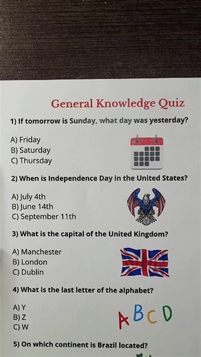 General Knowledge Quiz Challenge - Get 7/7!