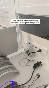 This solution SAVED this family of seven! Docking Drawer outlets offer a convenient way to stay connected while eliminating clutter from limited kitchen surface space... AKA the ideal solution for kitchen cabinetry and kitchen islands! Could your family use a charging station like this? #phonecharging #phonechargingstation #phonechargers #chargingdrawer #chargingstation #chargingstations | Docking Drawer