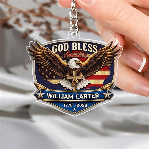 Custom Acrylic Eagle Keychain, God Bless America Patriotic Bag Charm