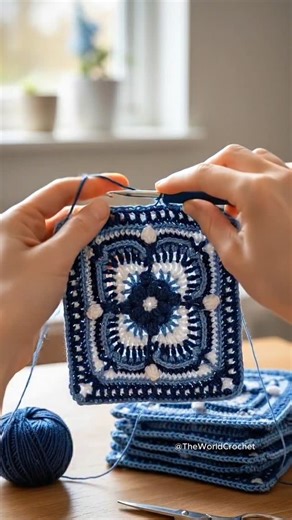 TheWorldCrochet | Blue Crochet Granny Square – Classic Square Motif with Textured Details 🧵 This blue crochet granny square features a beautifully layered... | Instagram