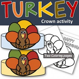 Turkey activity, Thanksgiving activity Crown, Turkey Coloring Pages