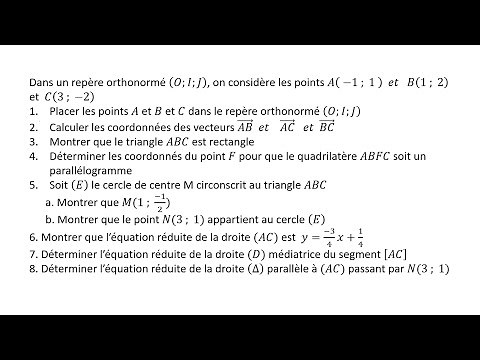 Préparation examen régional ► EXERCICE 5 : Repère dans le plan et équation d'une droite - 3AC
