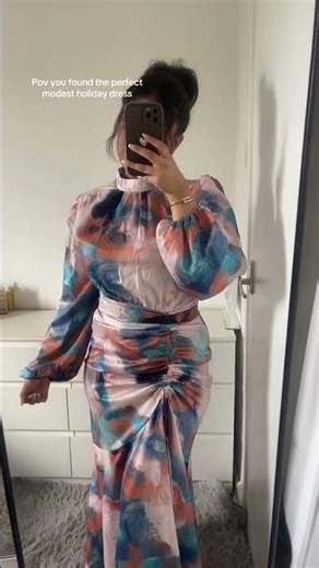 Abstract Watercolor Print Modest Maxi Dress | Ruched Waist