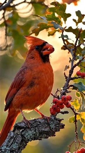 Sunset Glow Bird Eating Berries (Golden Hour)